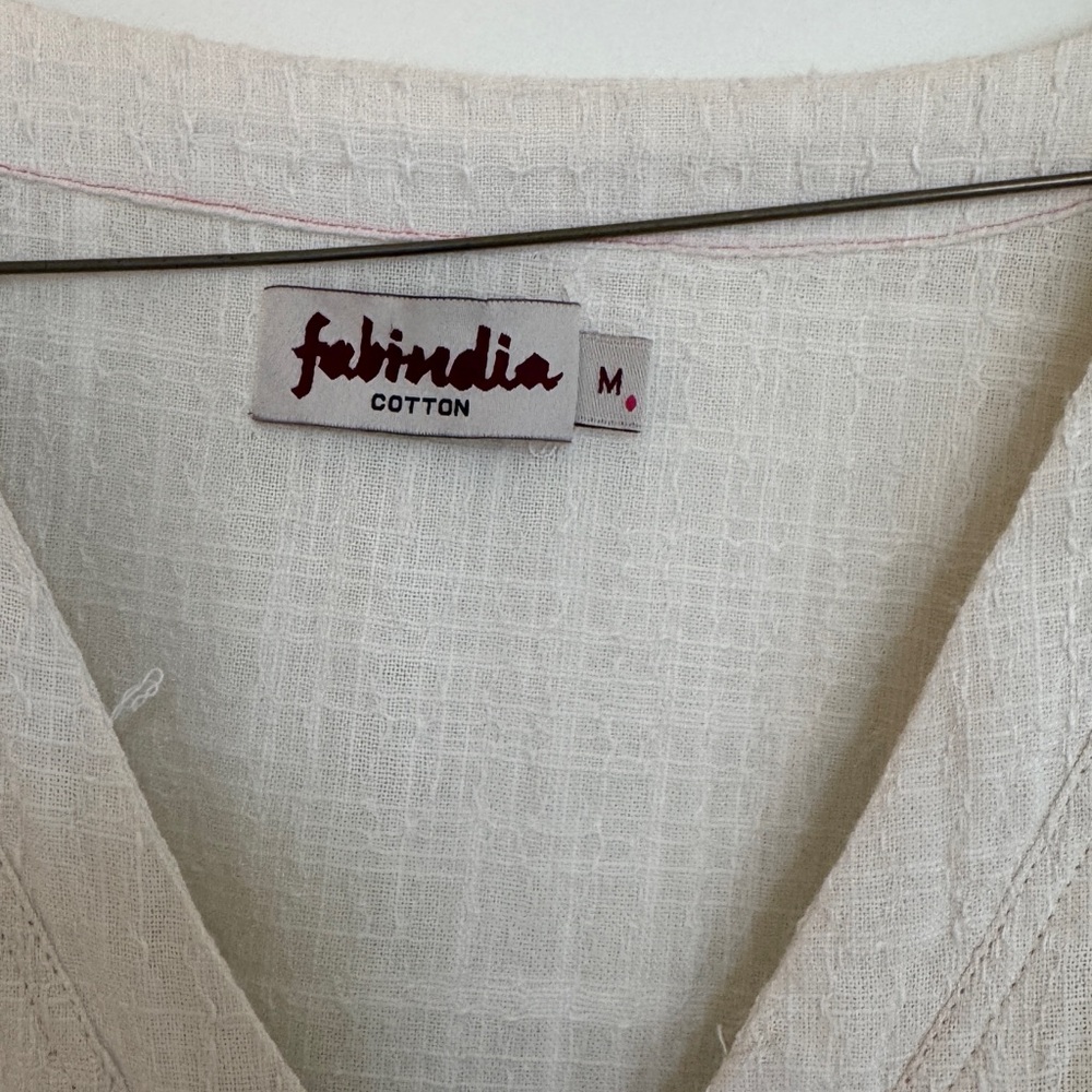 Fabindia Cream Midi Dress with V-Neck and Mandarin Collar